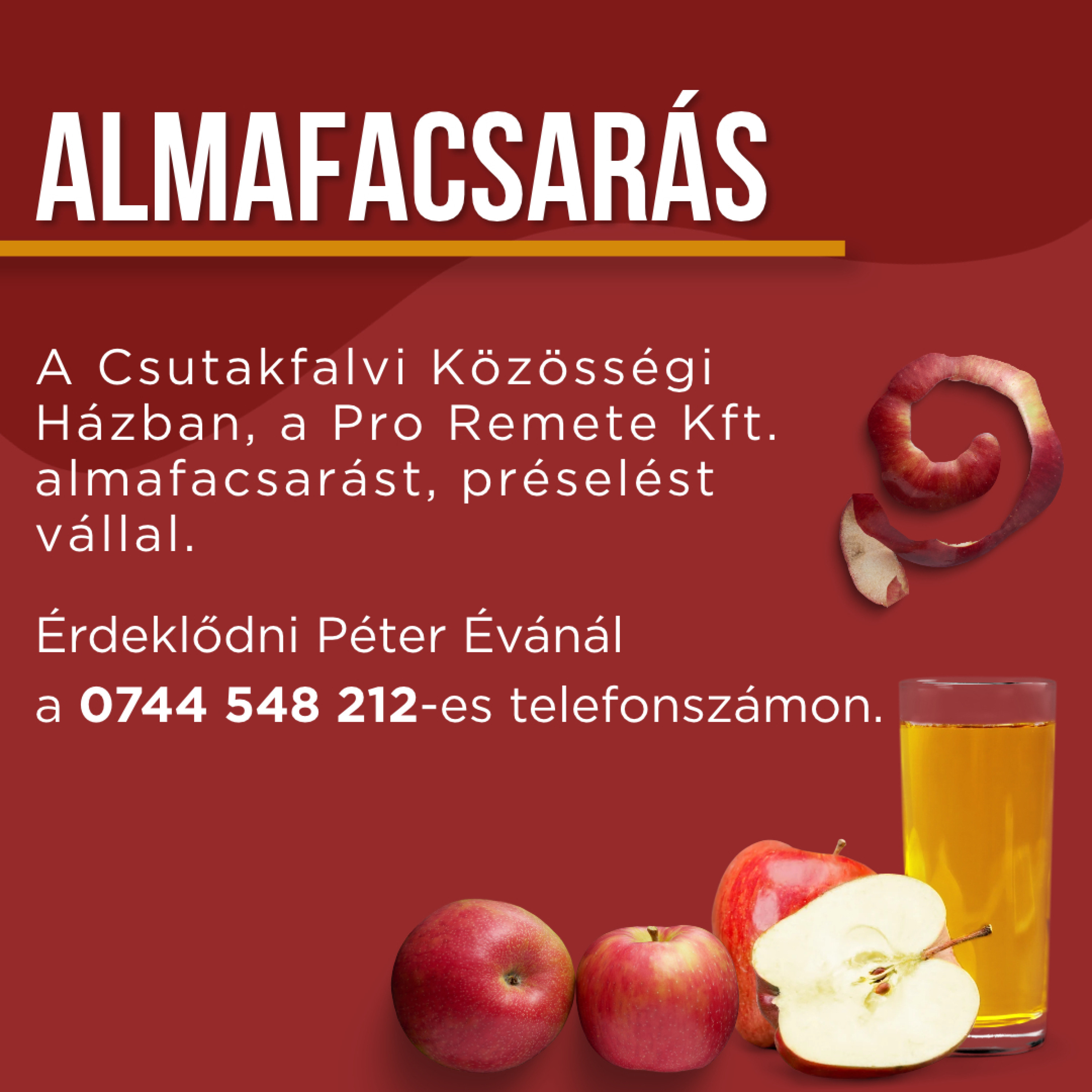 Almafacsarást, préselést vállal a Pro Remete Kft.