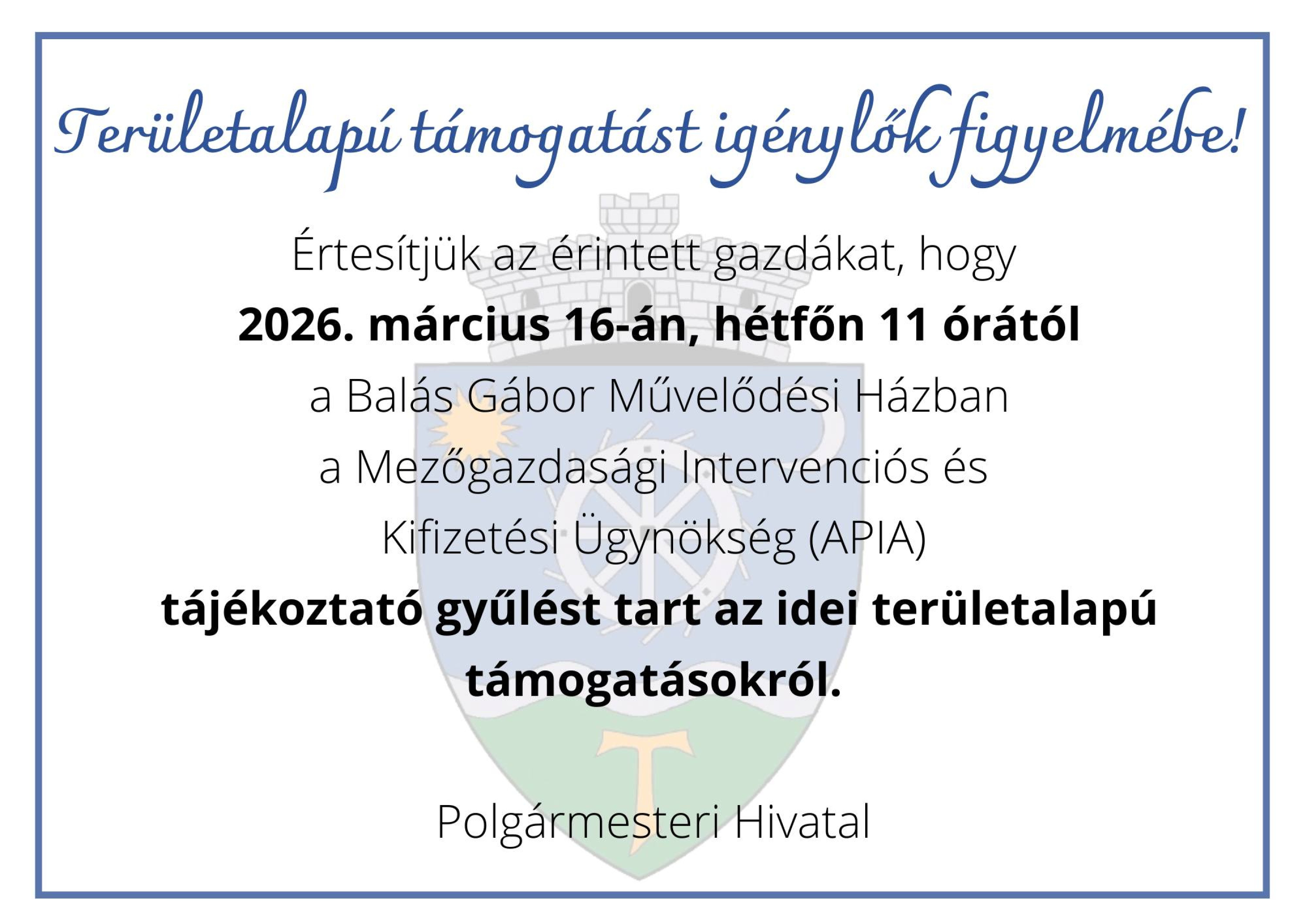 Területalapú támogatást igénylők figyelmébe!