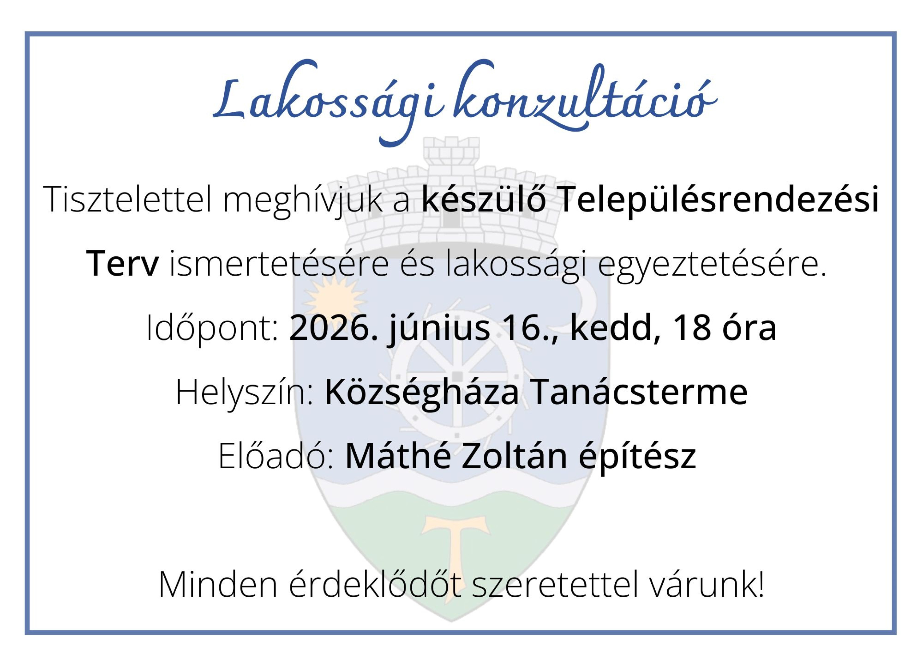 Meghívó lakossági konzultációra