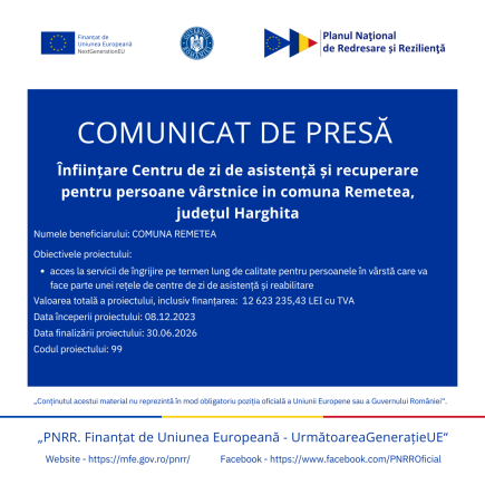 SAJTÓKÖZLEMÉNY - Idősek nappali ellátó és rehabilitációs központjának létrehozása