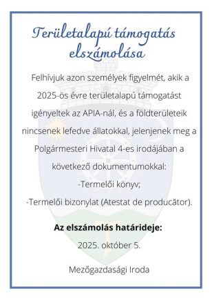 Területalapú támogatás elszámolása