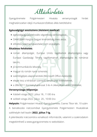 Álláshirdetés - 2022. 06. 27.
