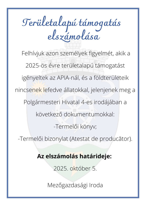 Területalapú támogatás elszámolása