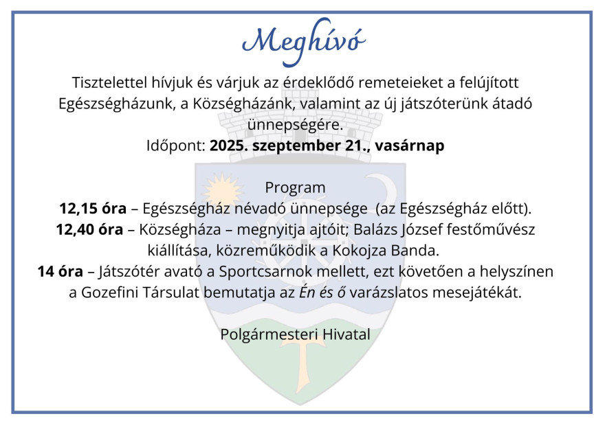 Meghívó névadó-, átadó ünnepségre