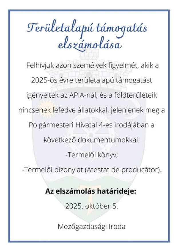 Területalapú támogatás elszámolása